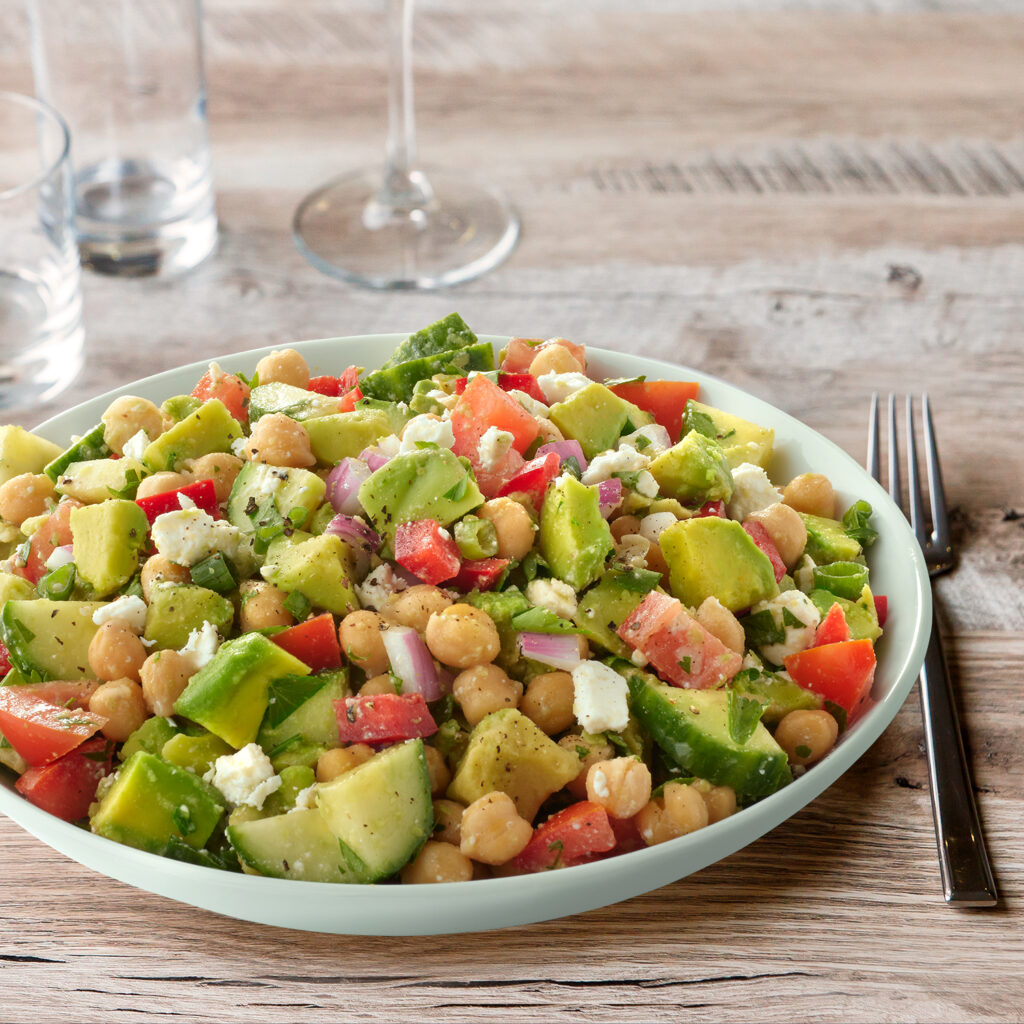 Half-Avocado and Chickpea Mediterranean Salad