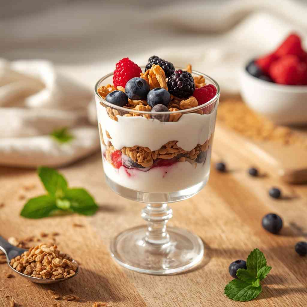 No-Bake Tropical Fruit Parfait with Greek Yogurt and Granola