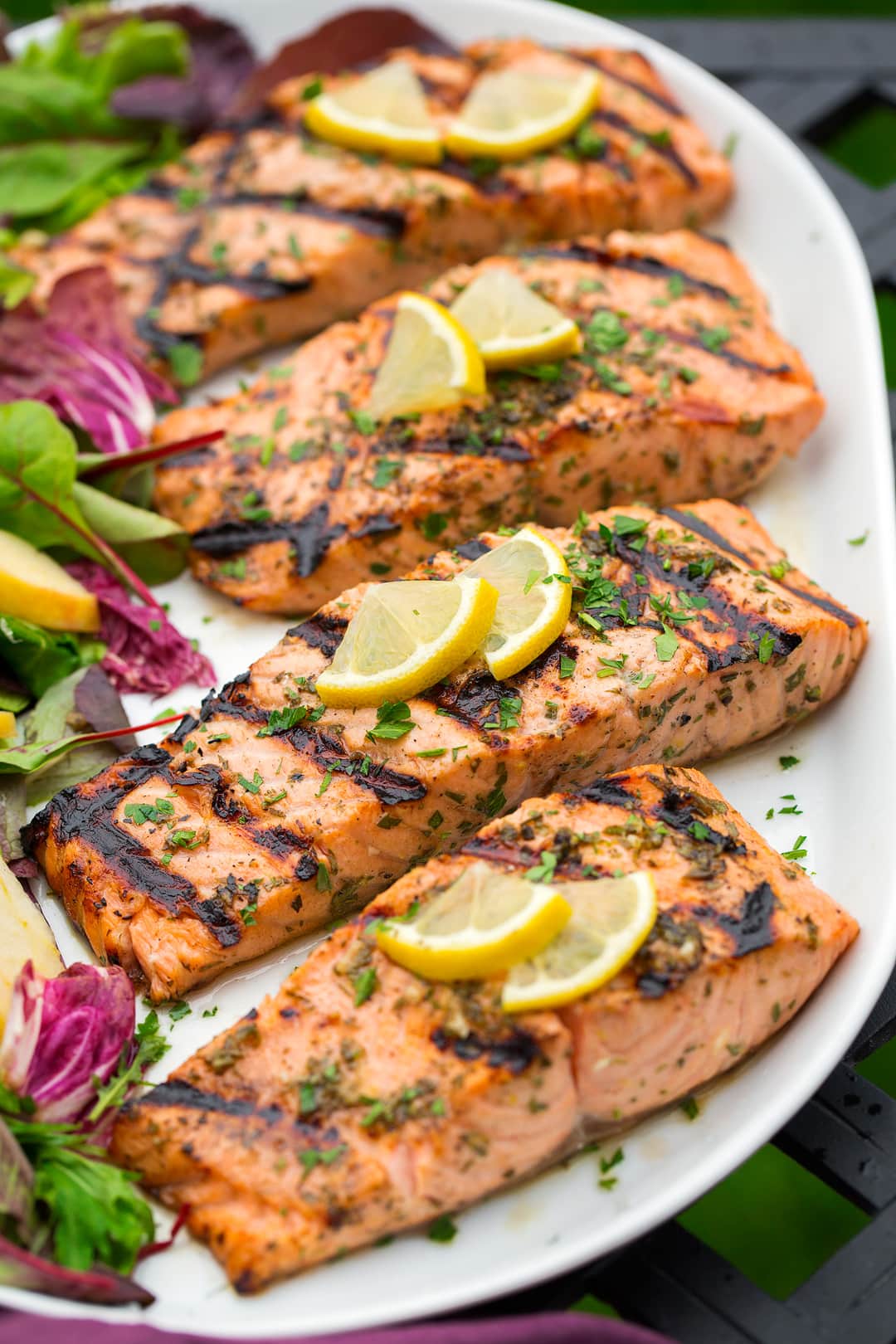 Grilled Lemon-Tarragon Salmon with Avocado and Cucumber Salad
