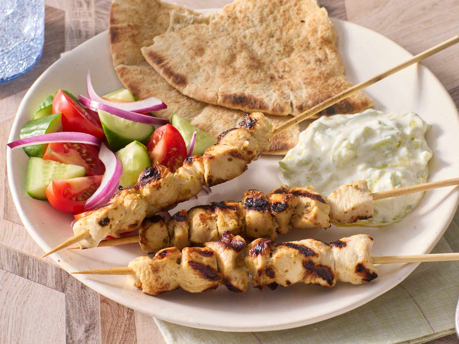 Skillet Chicken Souvlaki with Tzatziki Sauce
