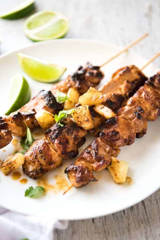 Hawaiian Mango-Pineapple Skewers with Cilantro Lime Glaze
