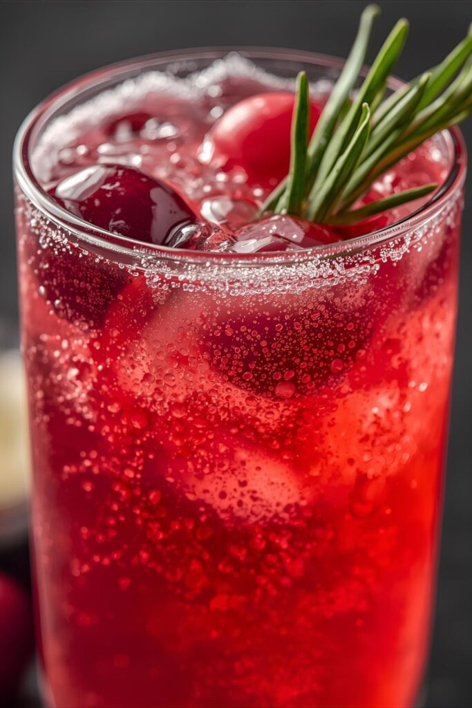 Cranberry Whiskey Highball with Rosemary