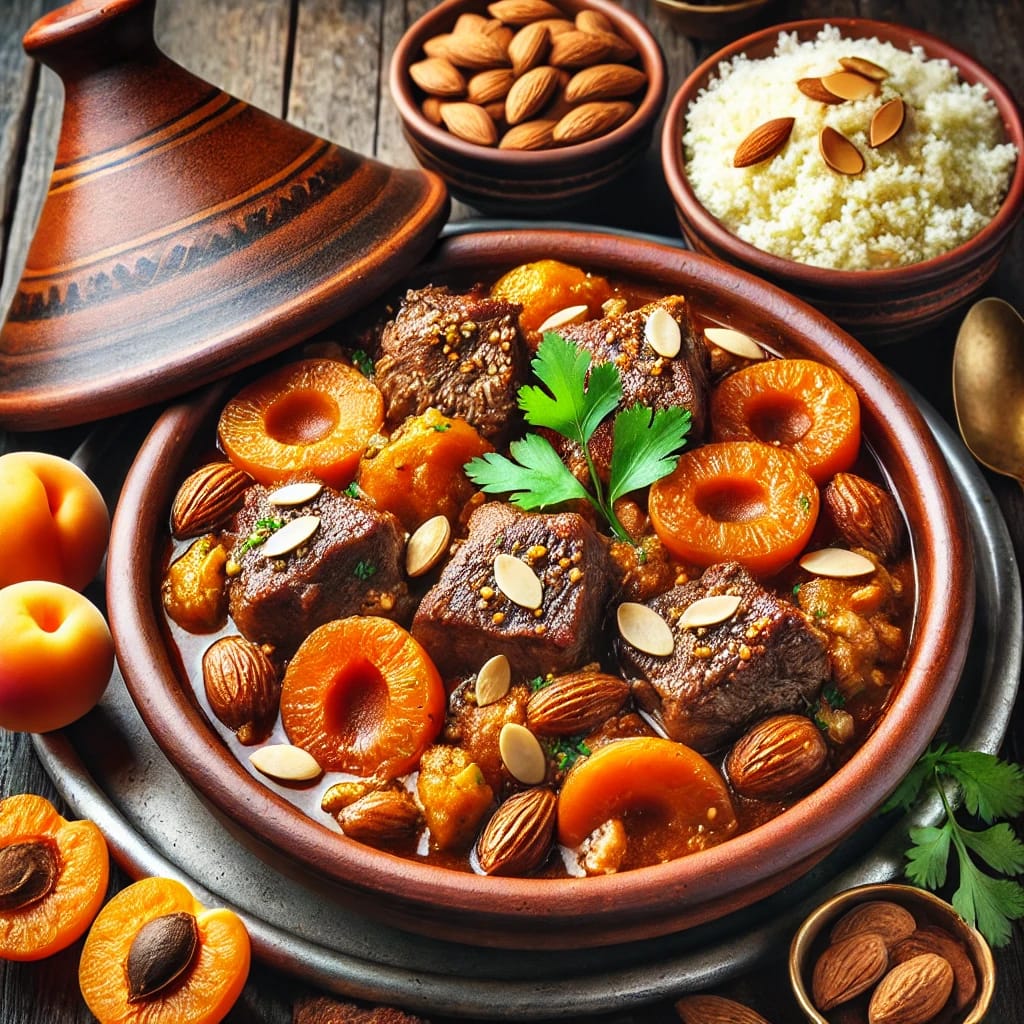 Saffron-Infused Lamb Tagine with Apricot and Almond