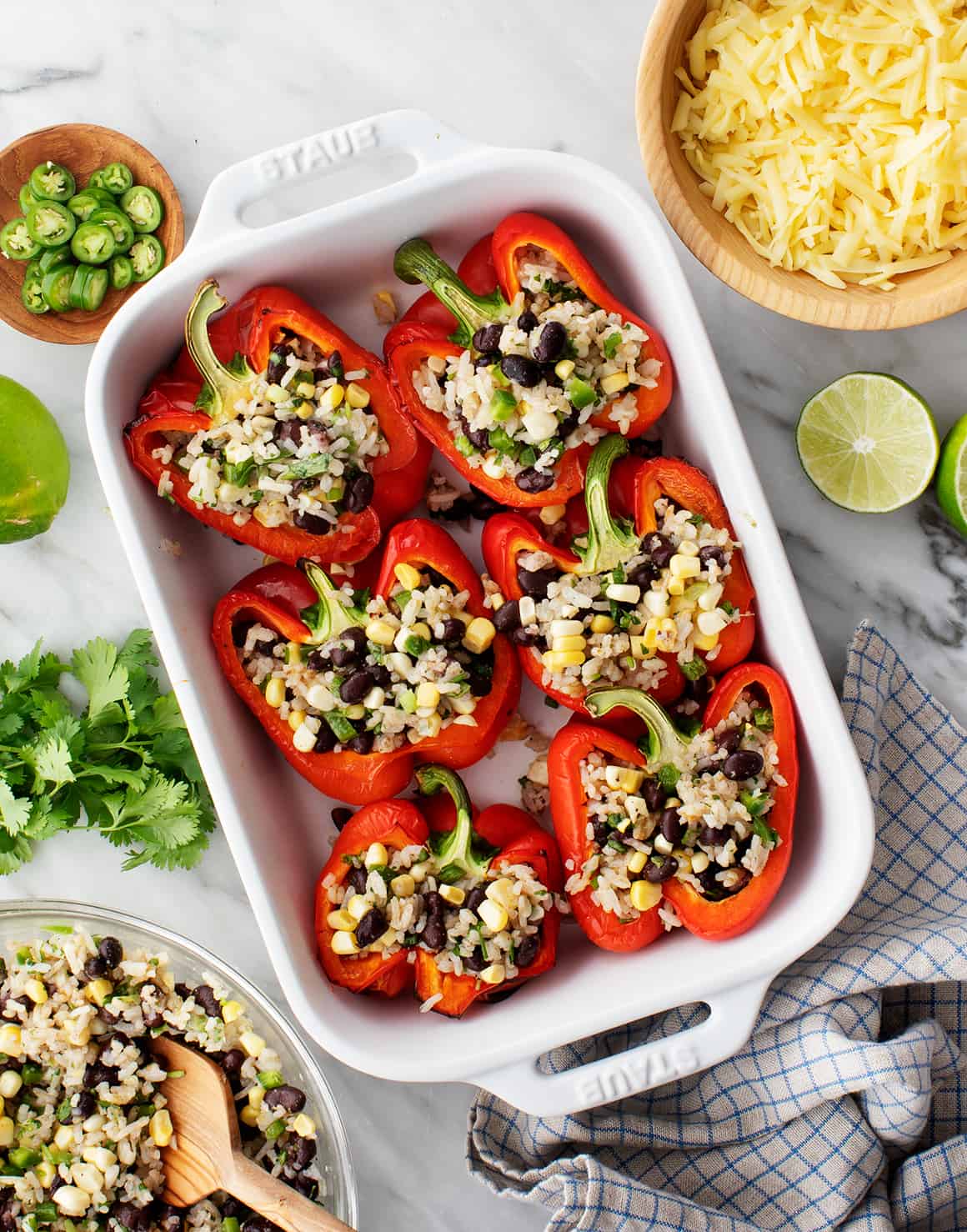 Vegetarian Rice and Bean Bowl with Roasted Peppers and Corn