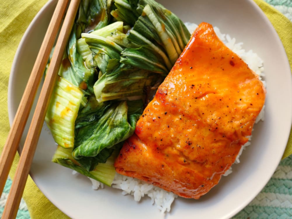 Maple-Glazed Salmon with Ginger-Sesame Bok Choy