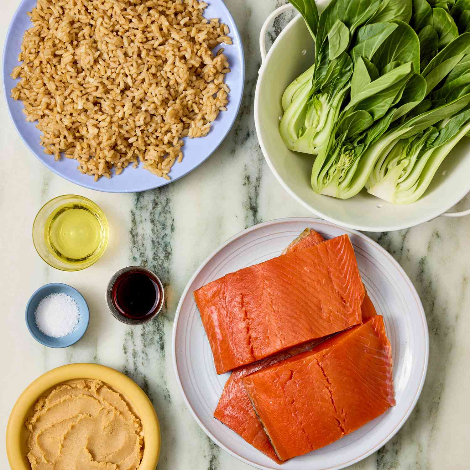 Sautéed Garlic Ginger Salmon with Bok Choy and Cauliflower Rice