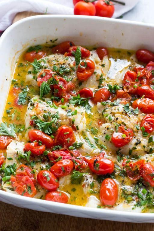 Baked Italian Herb-Crusted Cod with Roasted Cherry Tomatoes