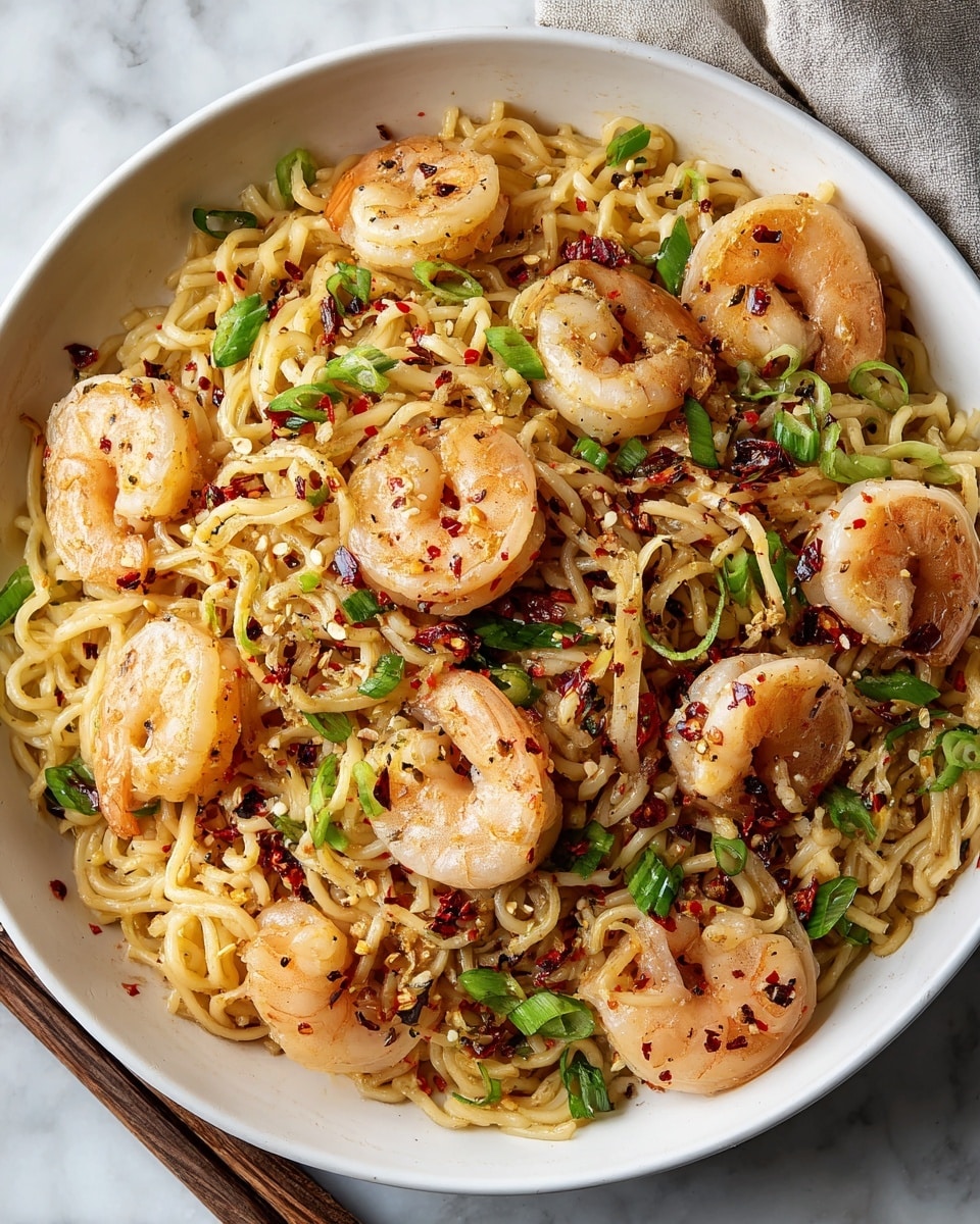 Sautéed Shrimp and Garlic Noodles with Scallions