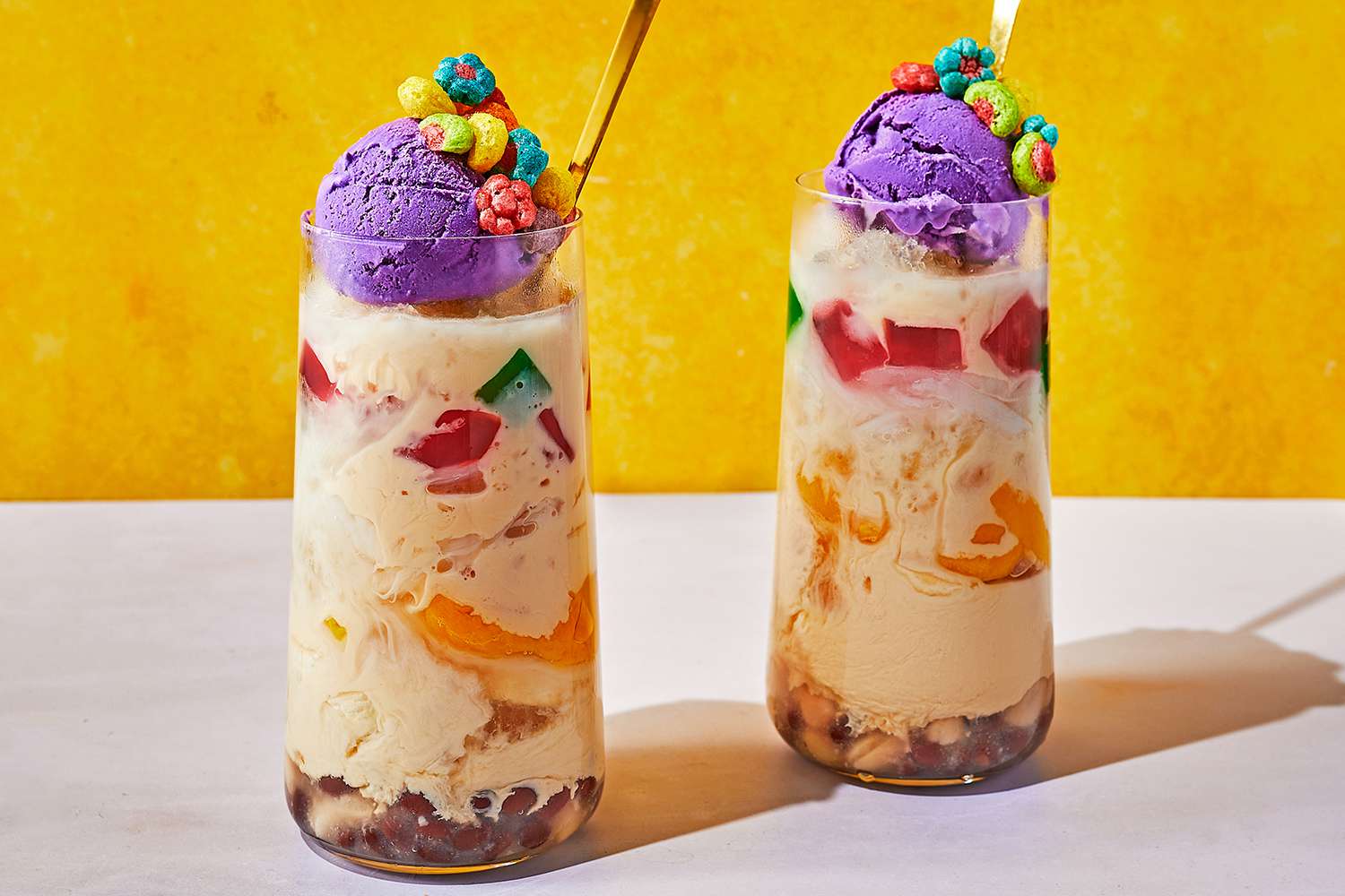 Halo-Halo Shaved Ice Dessert with Mixed Fruits and Ube