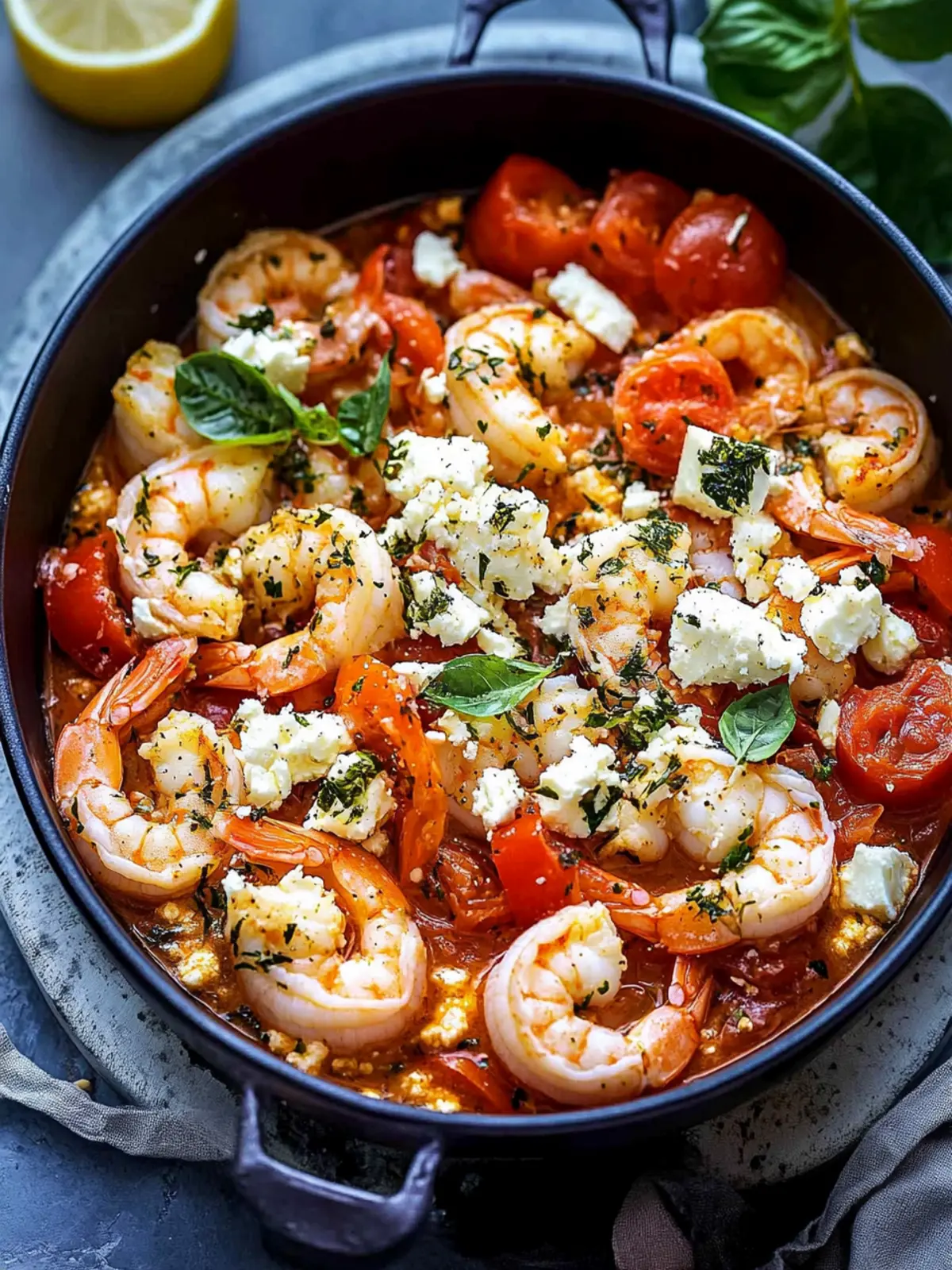 Pan-Seared Prawns Saganaki with Feta and Tomato