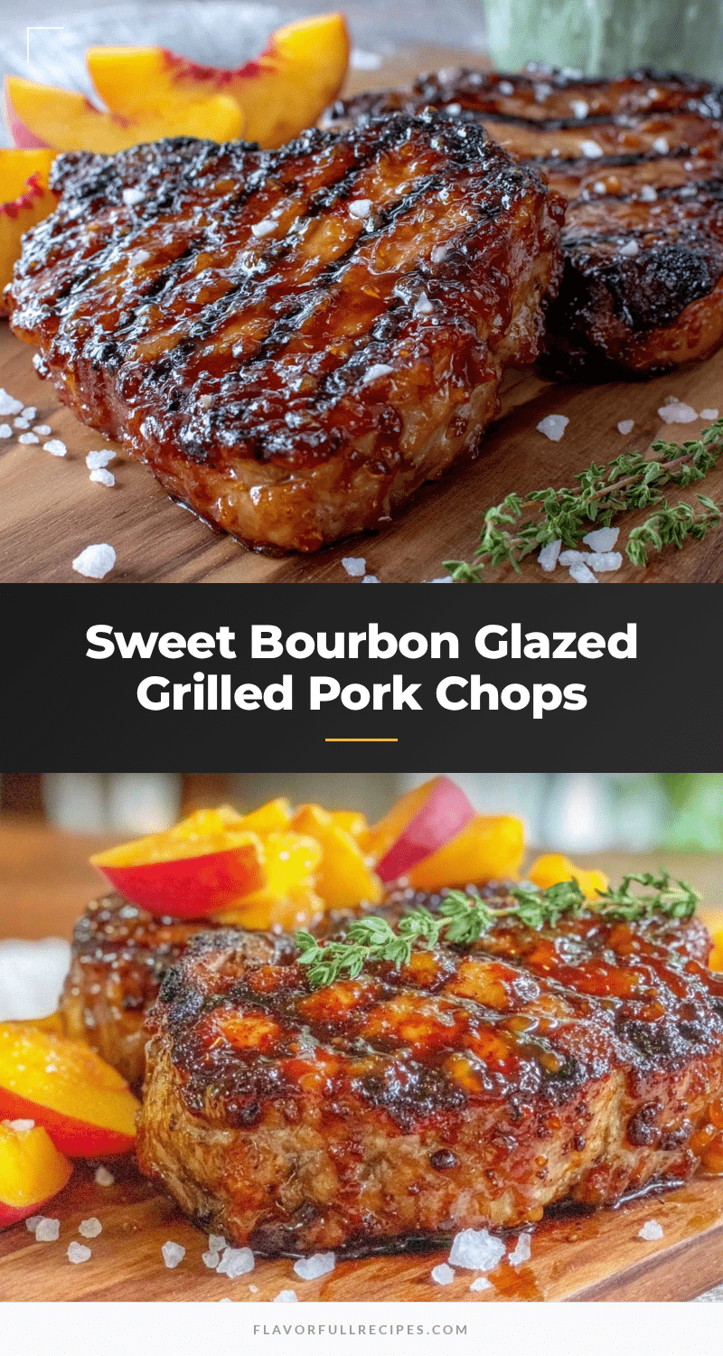 Grilled Pork Chips with Peach Bourbon Glaze