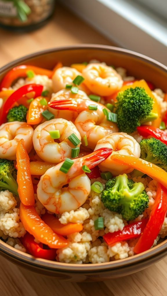 Sautéed Shrimp and Cauliflower Rice Stir-Fry with Ginger and Scallions