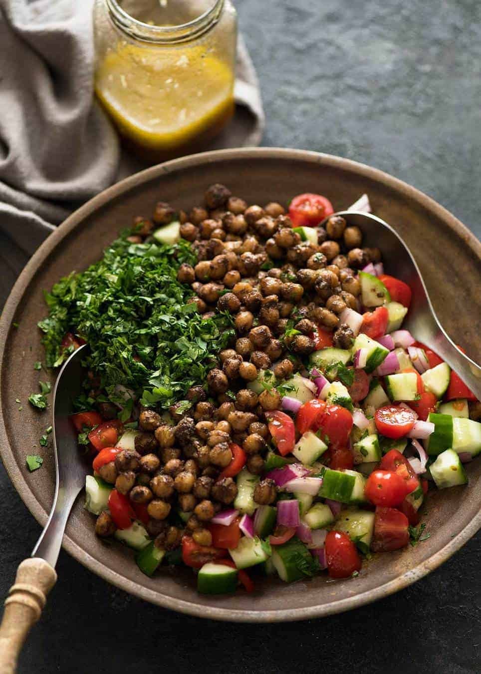 Pan-Grilled Vegetable and Chickpea Salad with Tahini Dressing