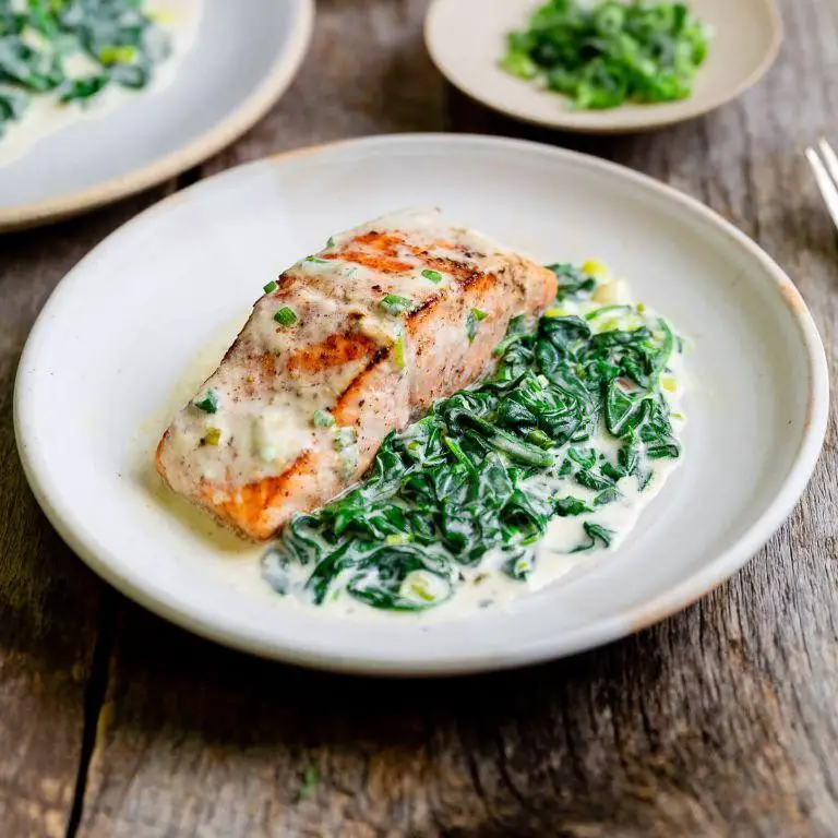 Pan-Seared Salmon with Ginger-Soy Glaze and Wilted Baby Spinach
