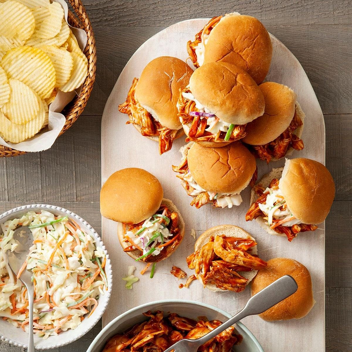 BBQ Pulled Chicken Sliders with Coleslaw