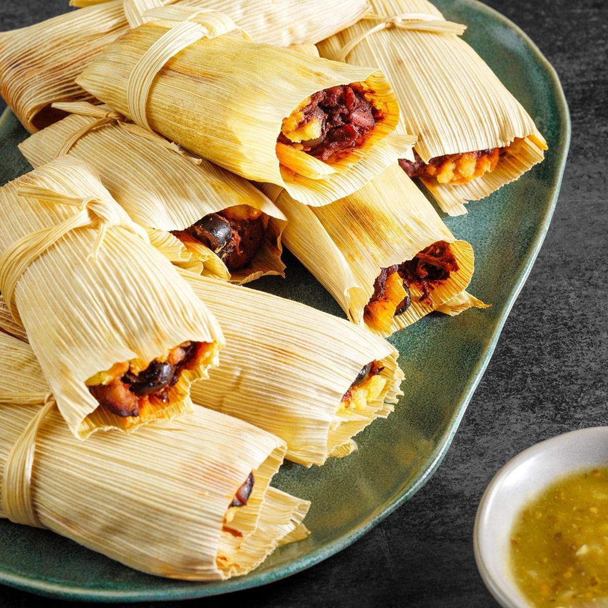 Spiced Guatemalan Chicken Tamales with Tomato and Chile Sauce