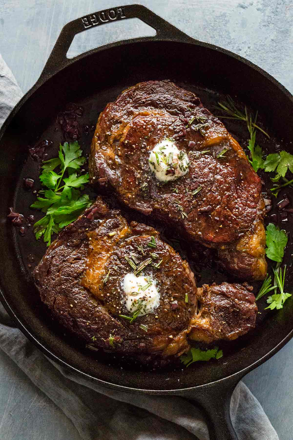 Pan-Seared Ribeye Steak with Classic Red Wine Reduction