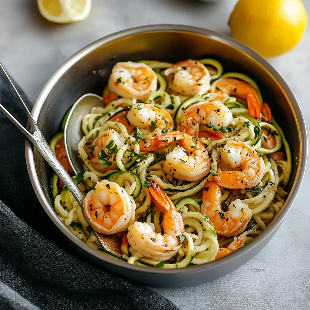 Sautéed Shrimp with Zucchini Noodles and Garlic Lemon Dressing