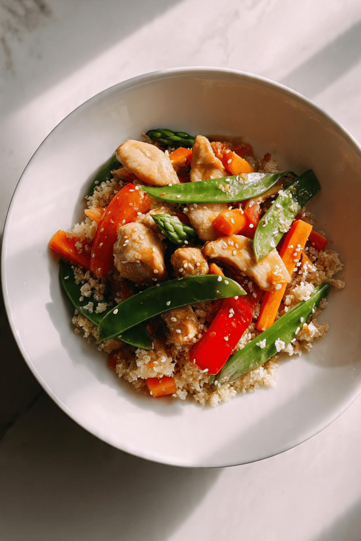 Stir-Fried Cauliflower Rice with Chicken and Ginger