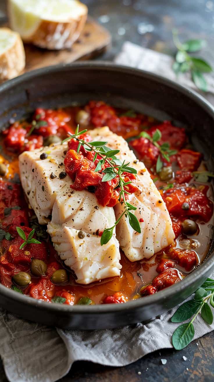 Baked Cod with Tomato-Caper Salsa and Spinach