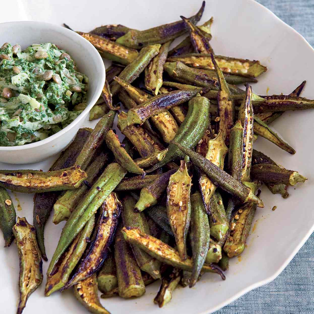 Grilled Cajun-Spiced Catfish with Roasted Okra