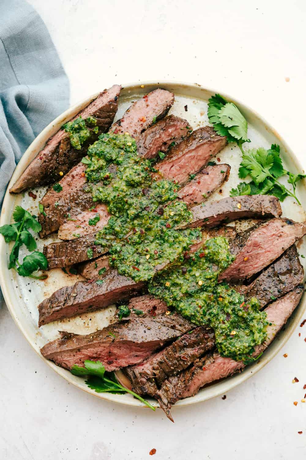 Roasted Garlic and Jalapeño Chimichurri with Grilled Flank Steak