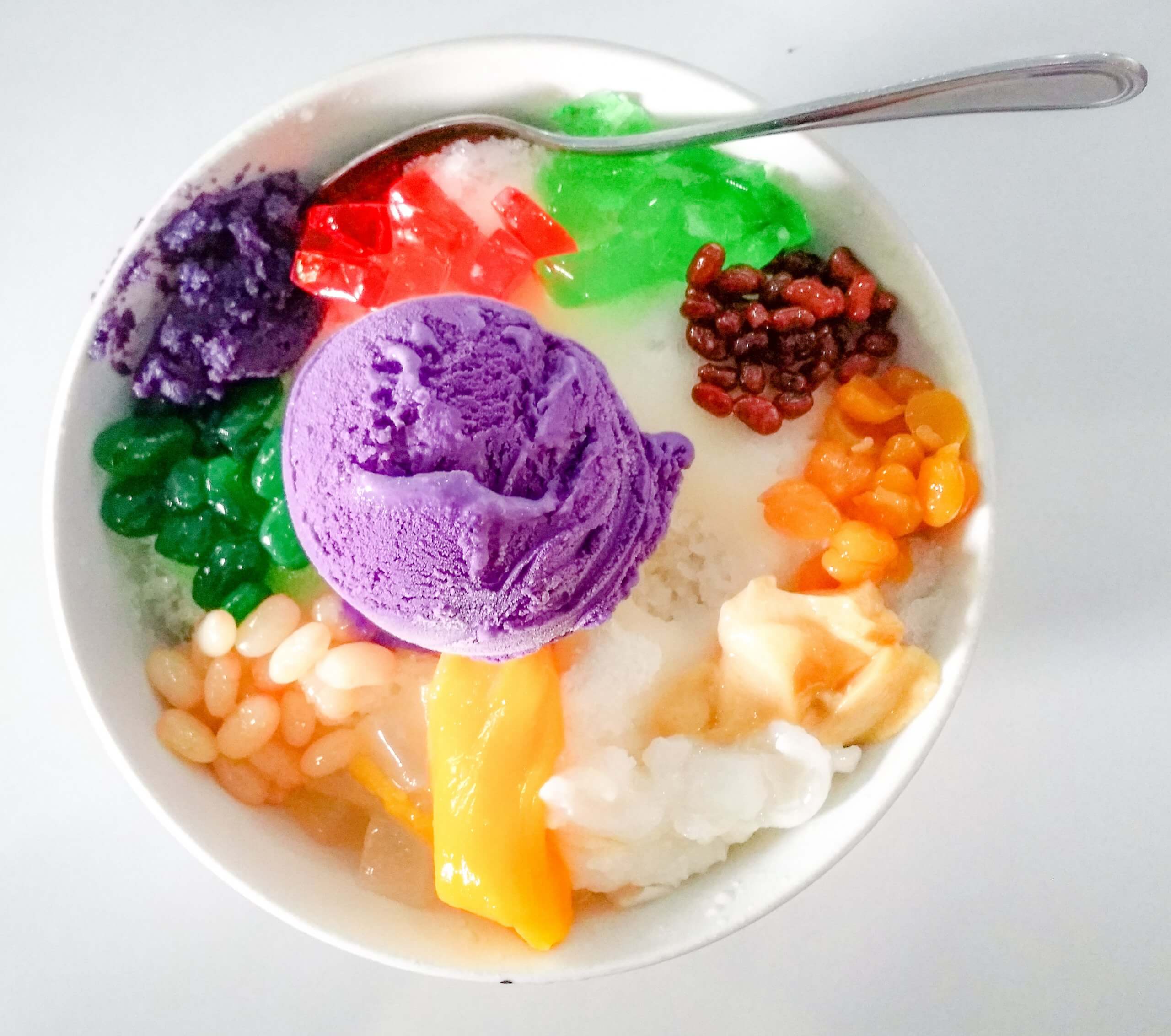Chilled Halo-Halo with Mixed Fruits and Ube Ice Cream