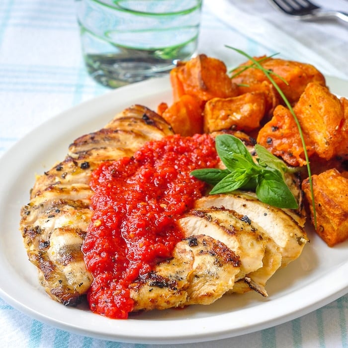 Grilled Citrus-Herb Chicken with Red Pepper Sauce