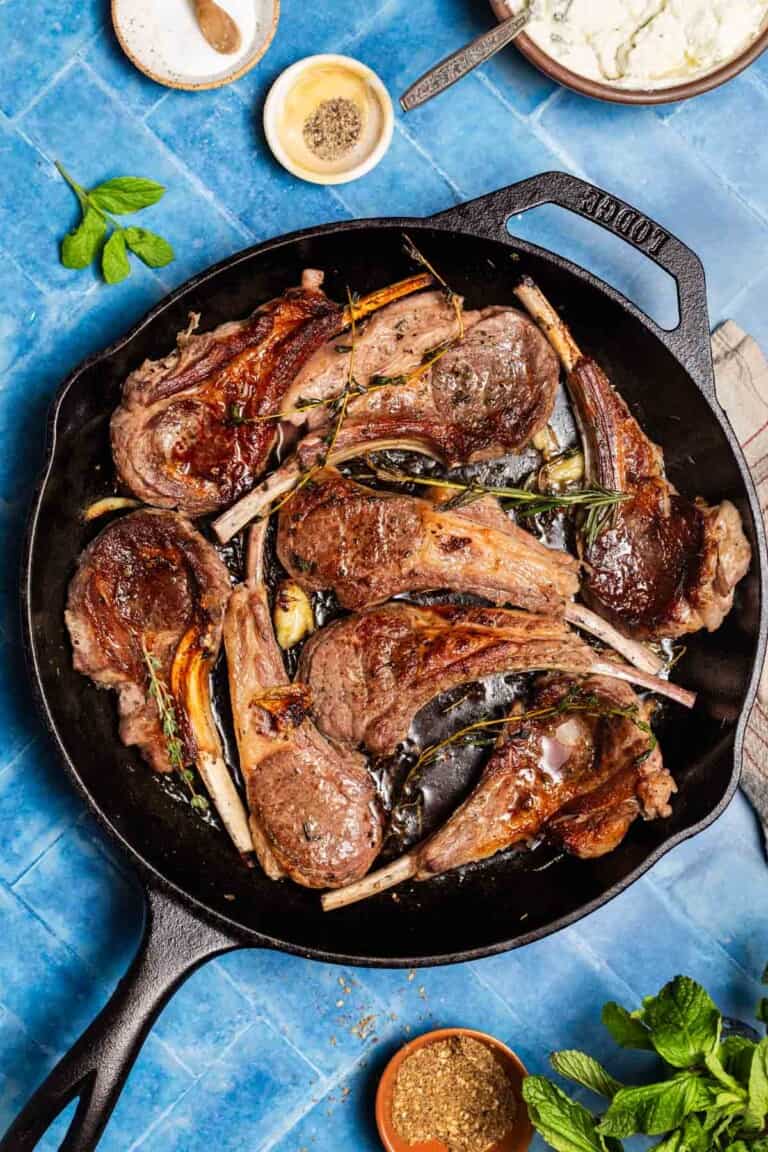 Pan-Seared Mediterranean Lamb Chops with Herbed Yogurt Sauce
