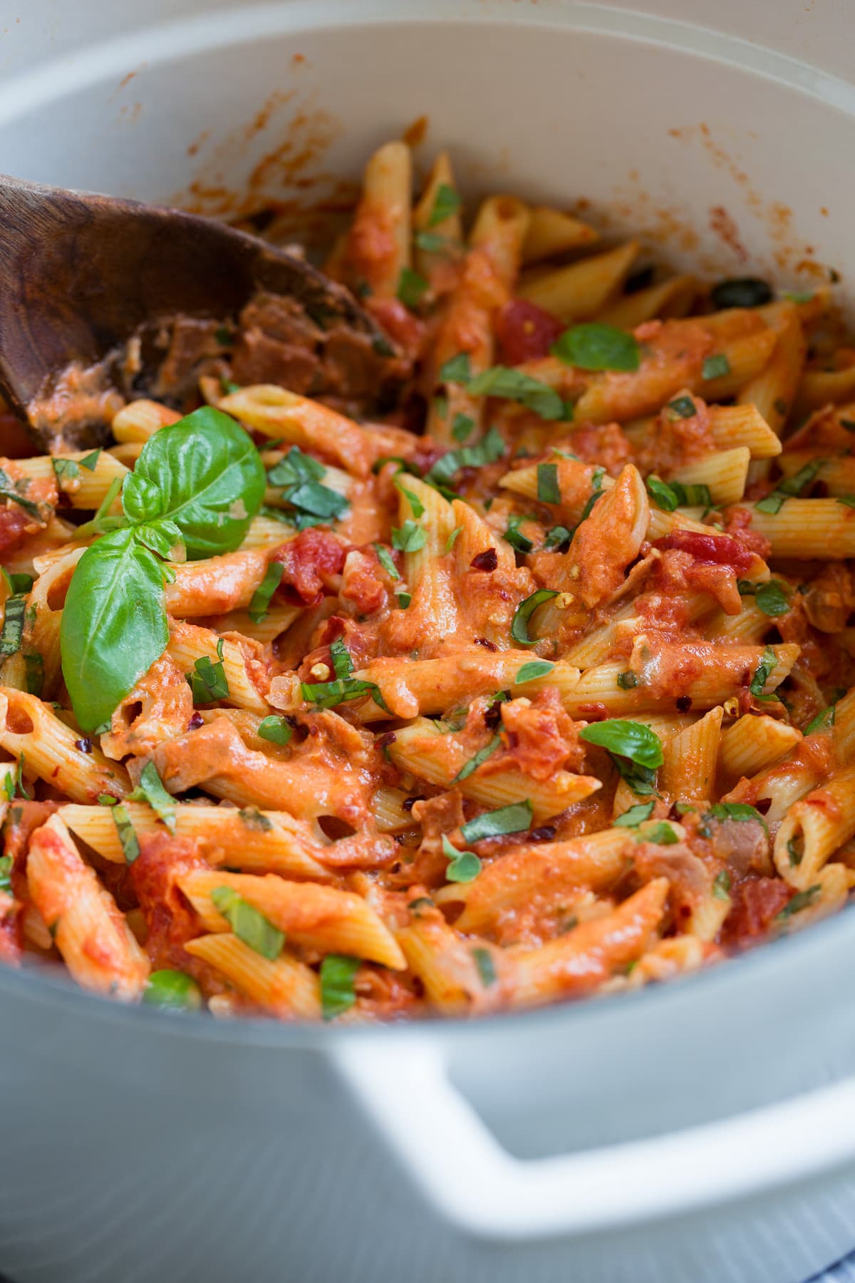 Vodka-Infused Penne Pasta with Roasted Tomato and Basil Cream