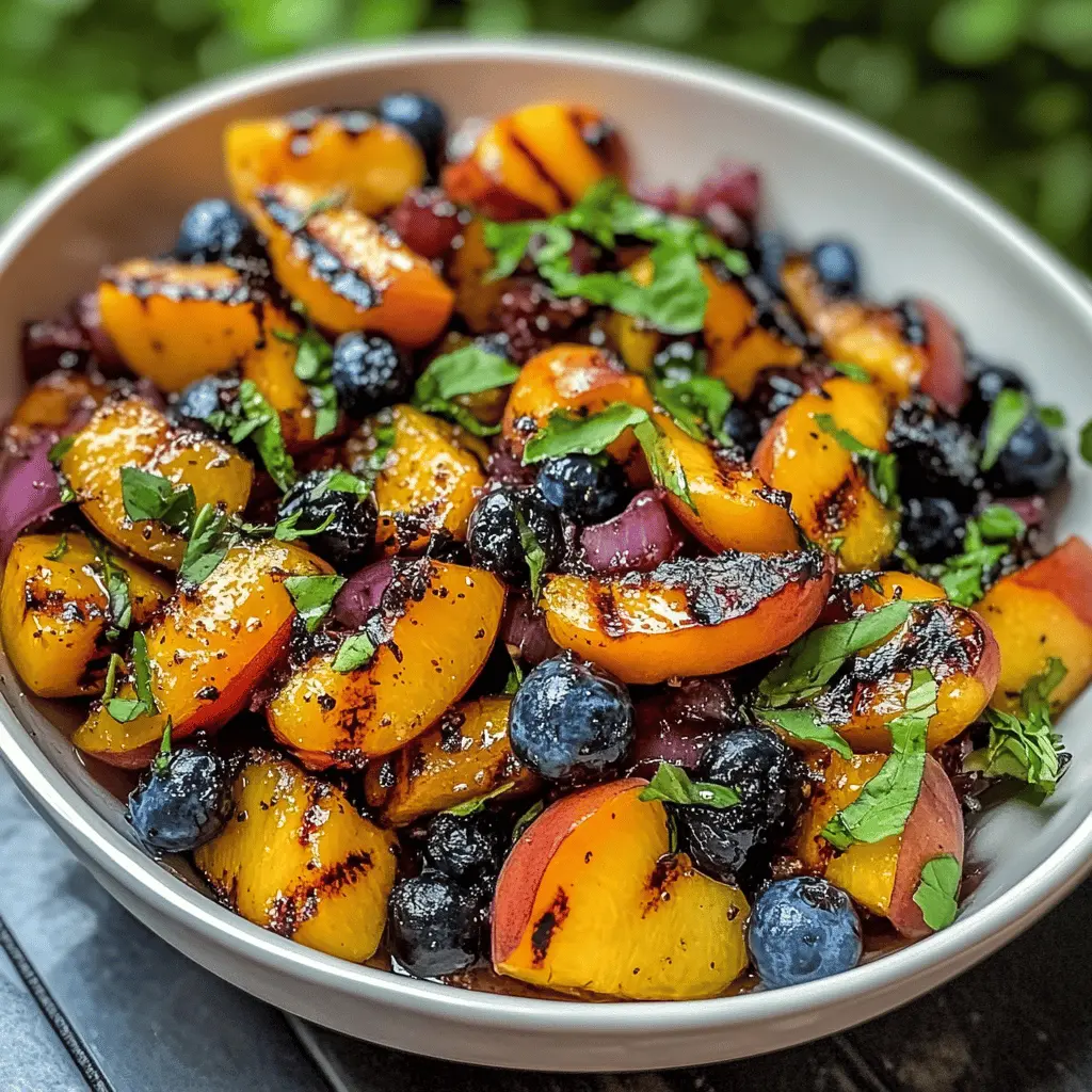 Grilled Peach and Blueberry Salad with Honey-Lime Dressing