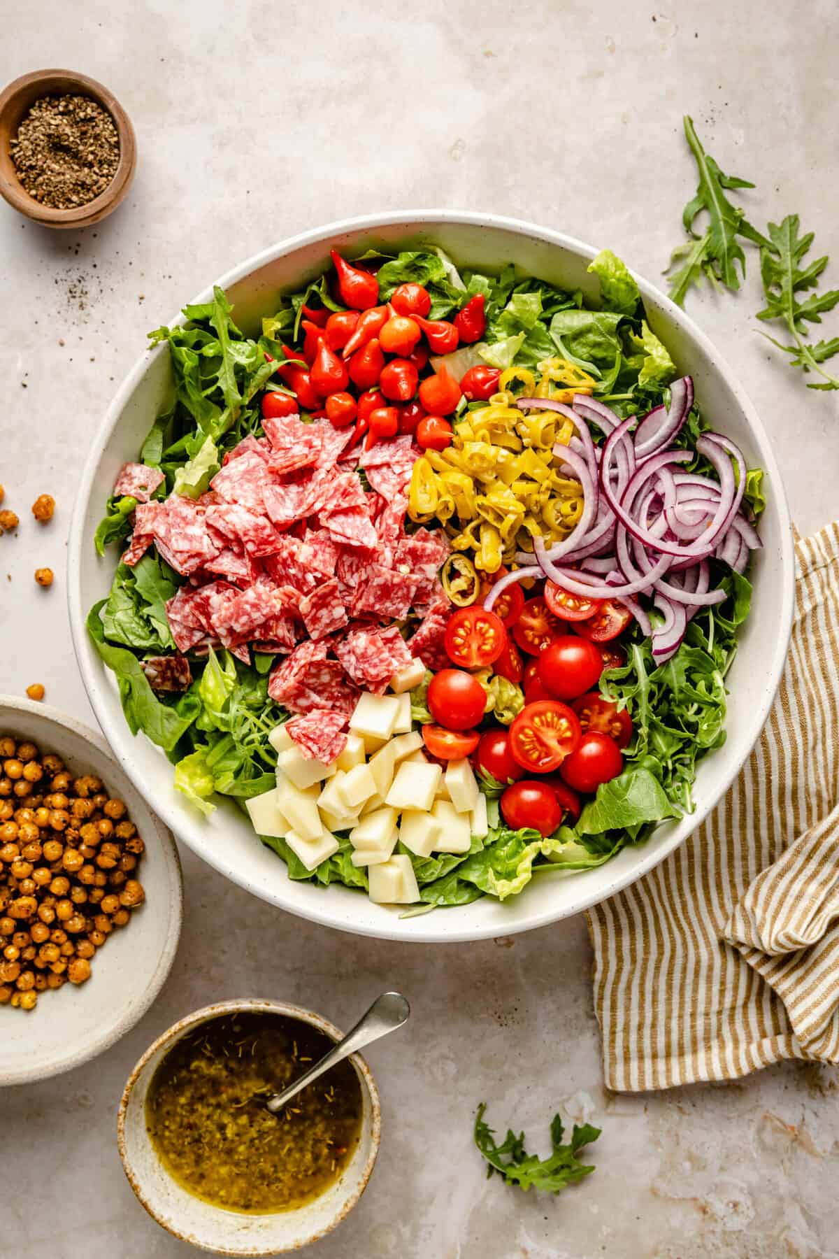 Spicy Chopped Italian Salad with Assorted Meats and Pepperoncini