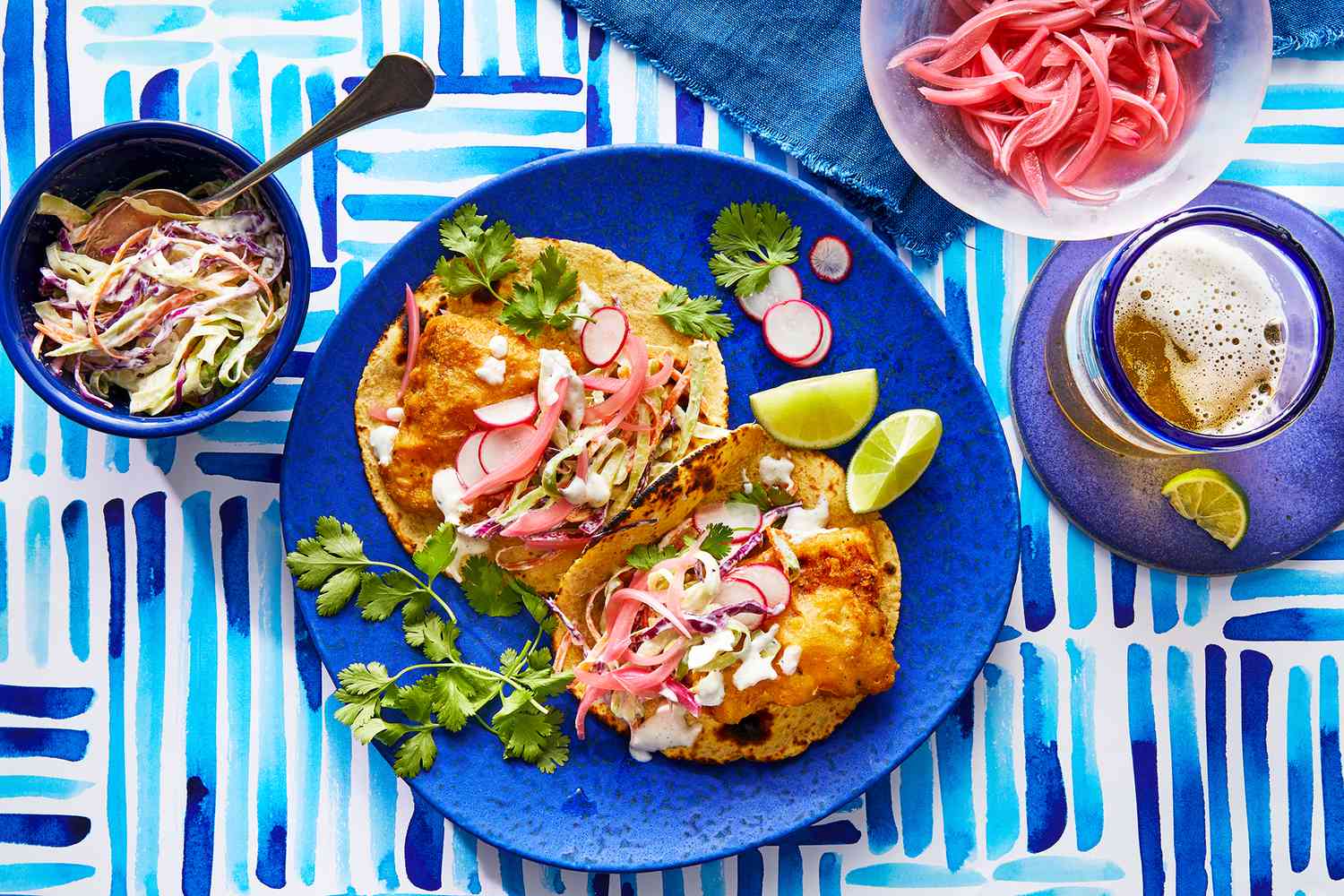 Local Beer-Battered Fish Tacos with Cilantro Lime Slaw
