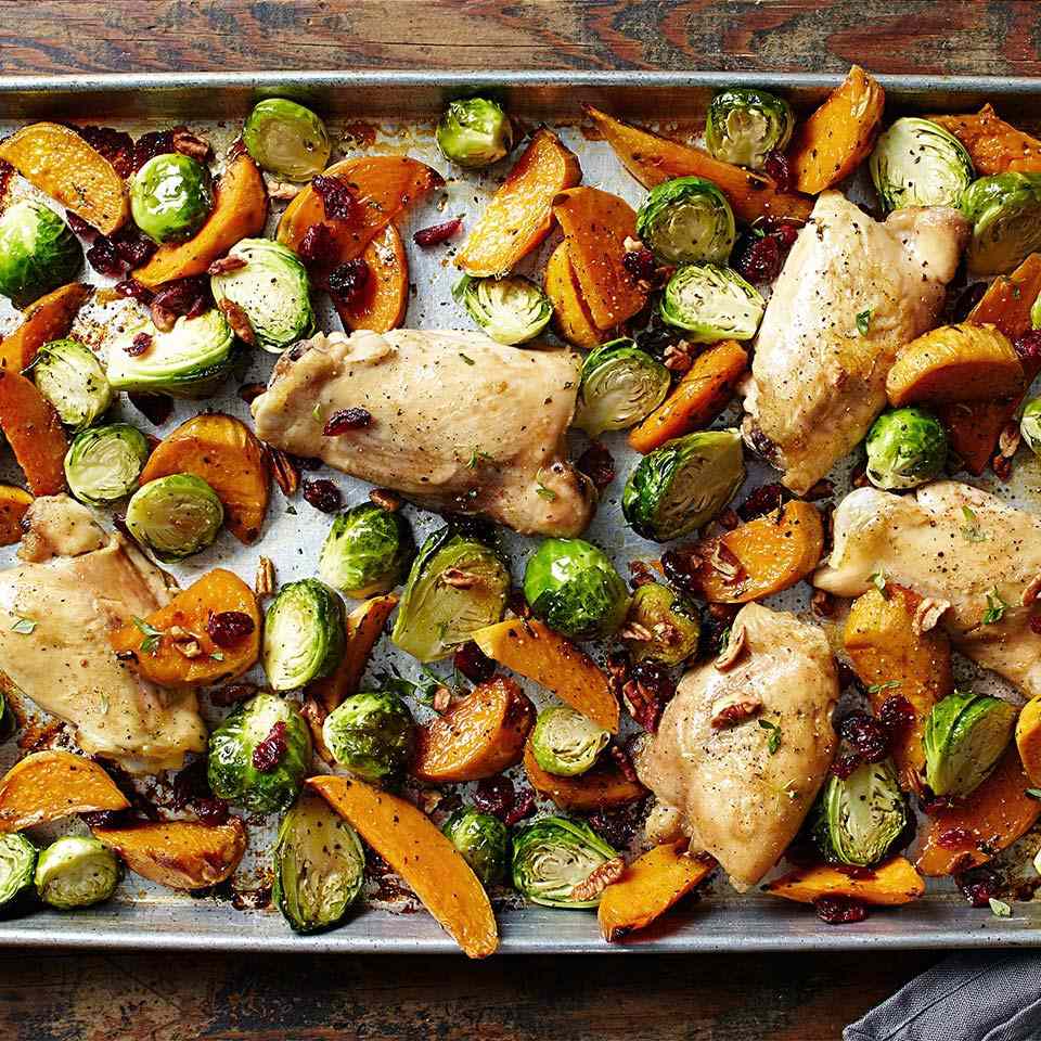 Whiskey-Maple Glazed Chicken Thighs with Roasted Root Vegetables