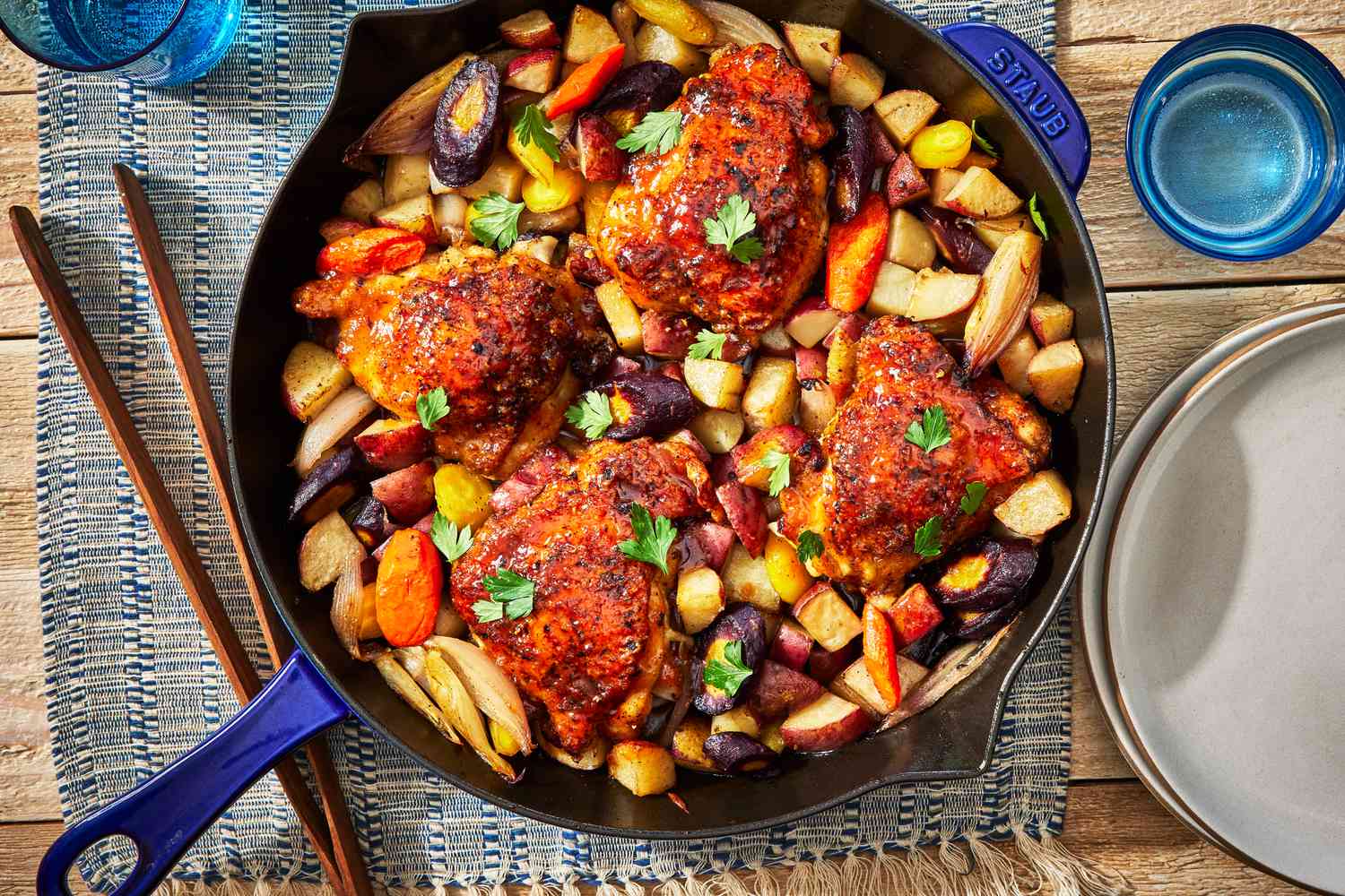 Pan-Seared Chicken Thighs with Roasted Rainbow Vegetables