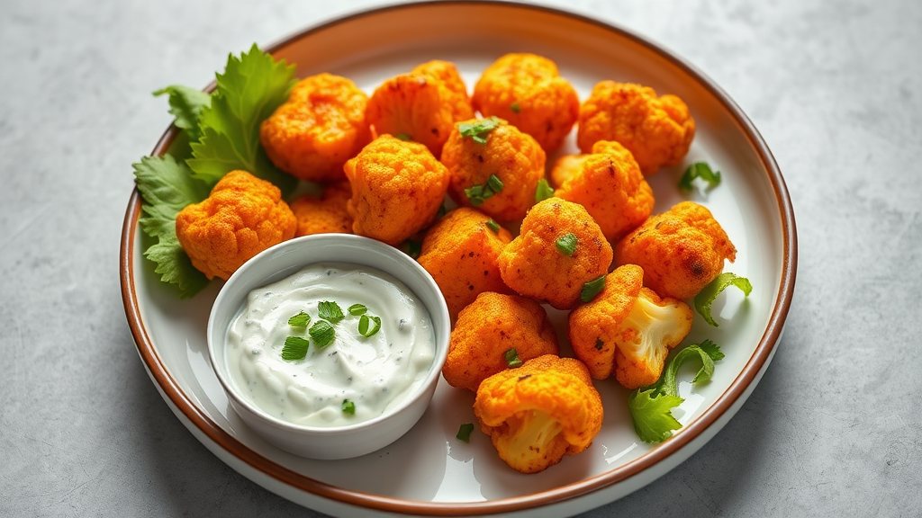 Crispy Buffalo Cauliflower Bites with Blue Cheese Dip