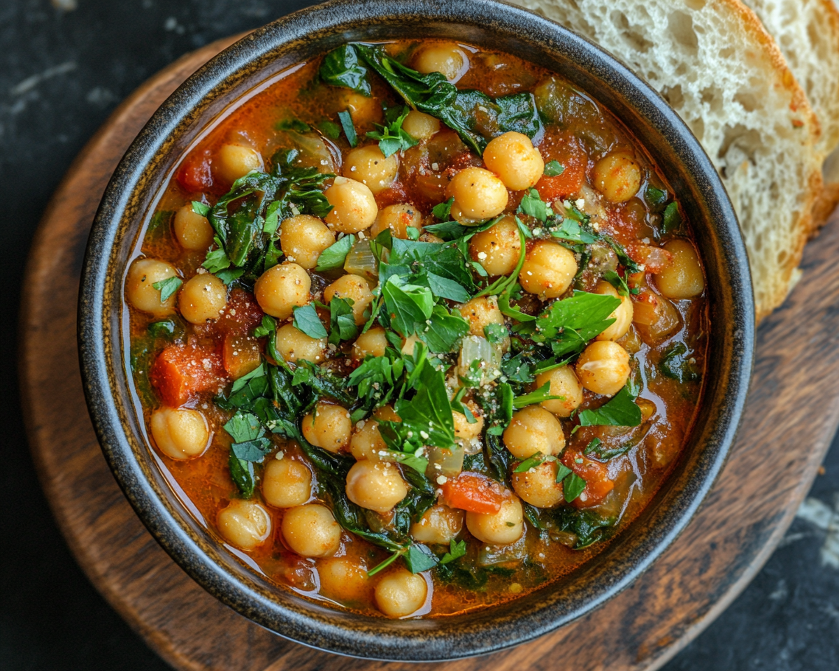 One-Pan Mediterranean Chickpea Stew with Tomatoes and Spinach