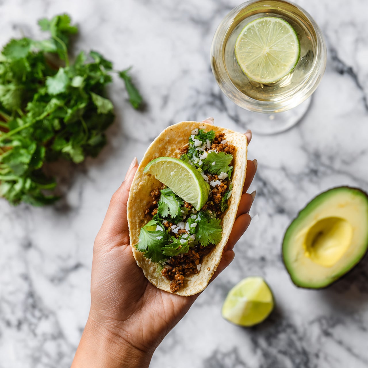 Cilantro-Lime Beef Tacos with Pickled Onions and Avocado Crema