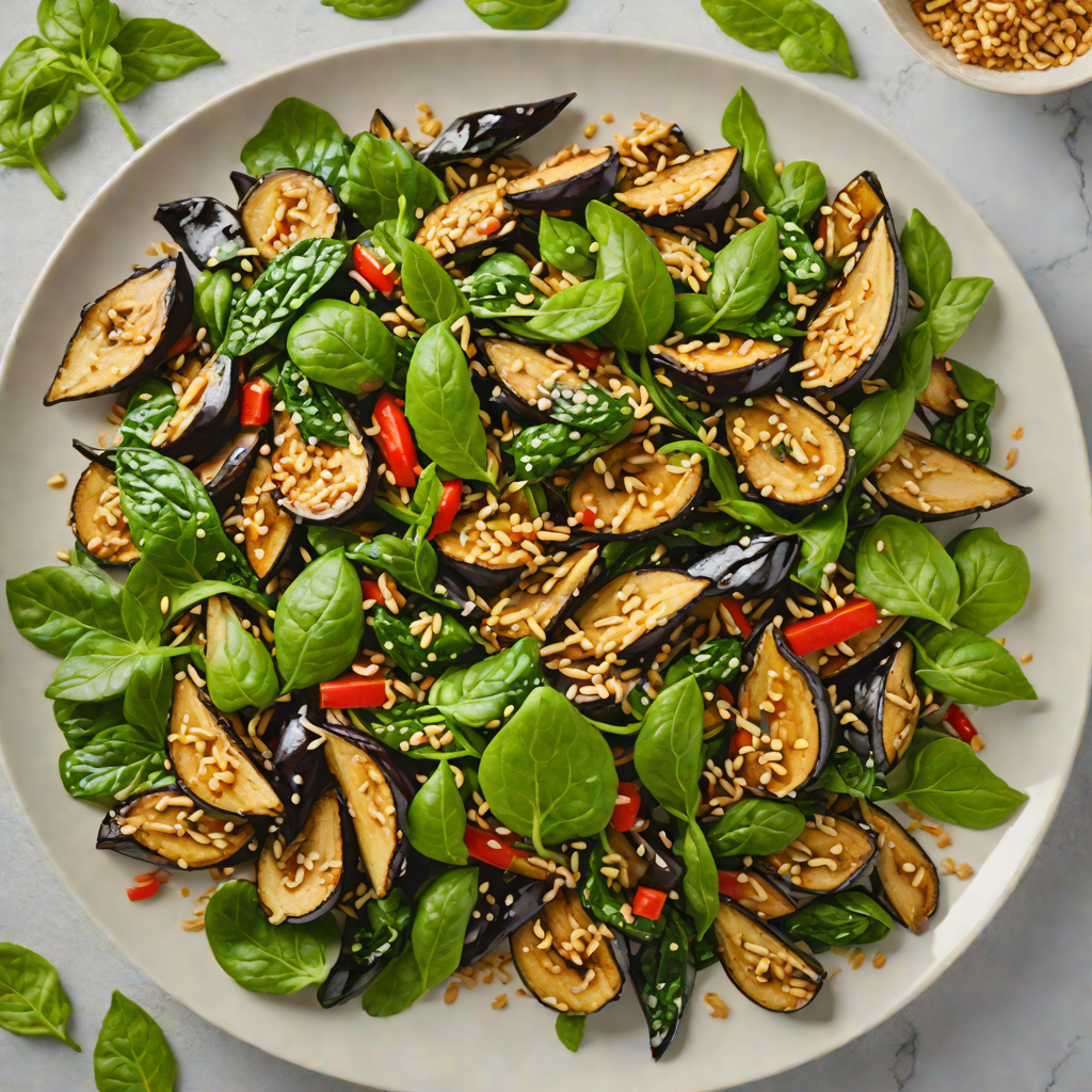 Eggplant and Spinach Stir-Fry with Sesame-Ginger Dressing