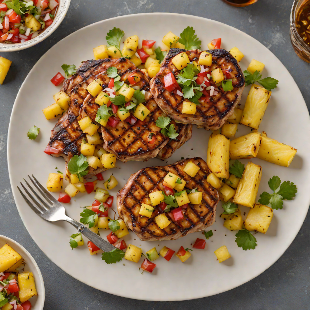 Grilled Whiskey-Glazed Pork Chops with Charred Pineapple Salsa