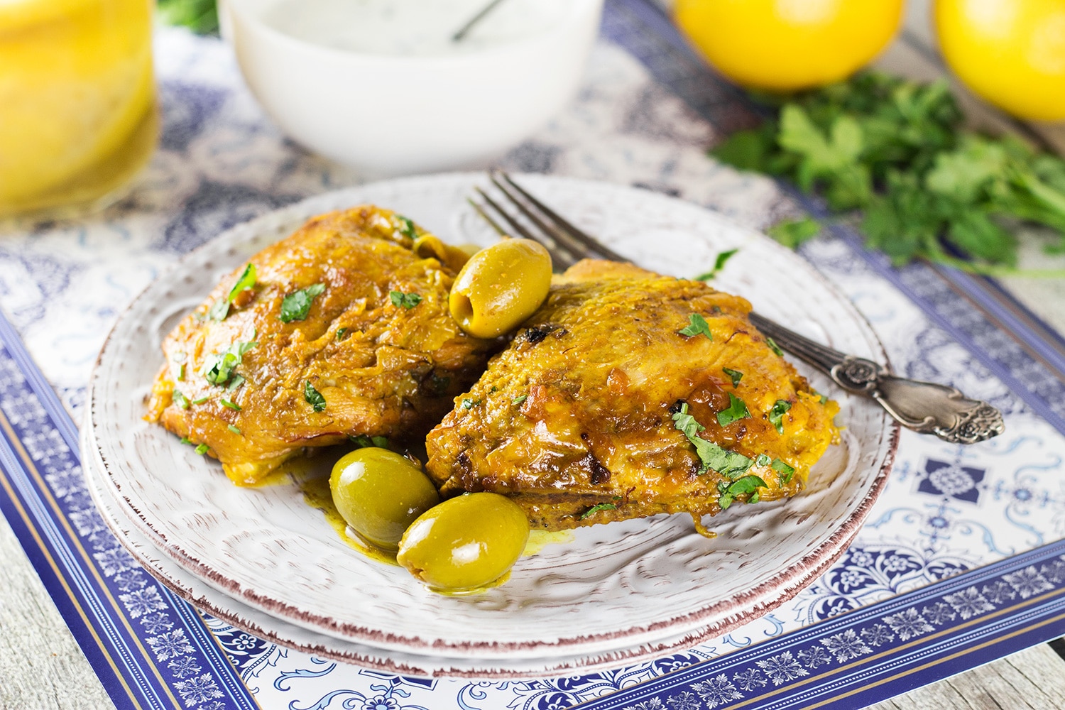Saffron-Infused Chicken Tagine with Preserved Lemon and Green Olives