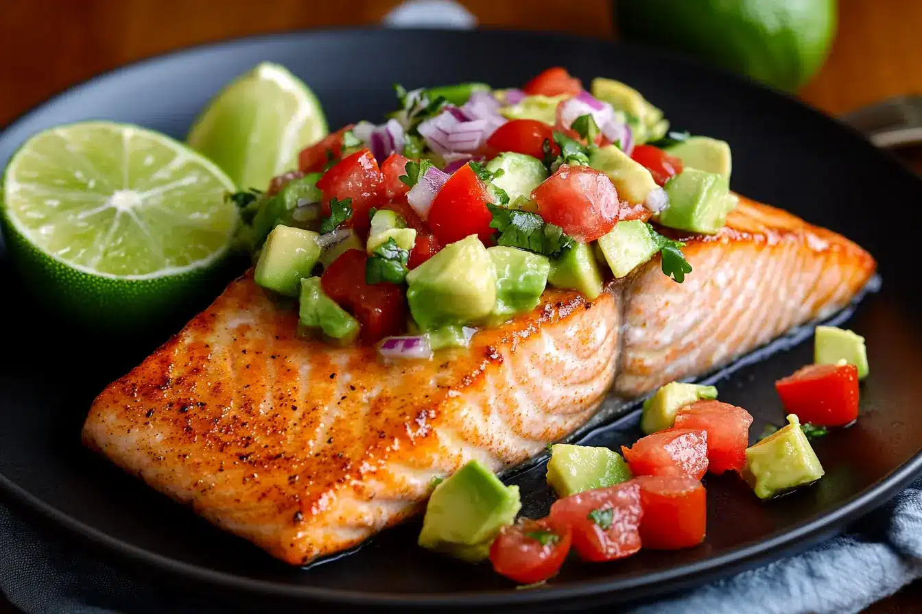 Pan-Seared Salmon with Keto Avocado Herb Sauce