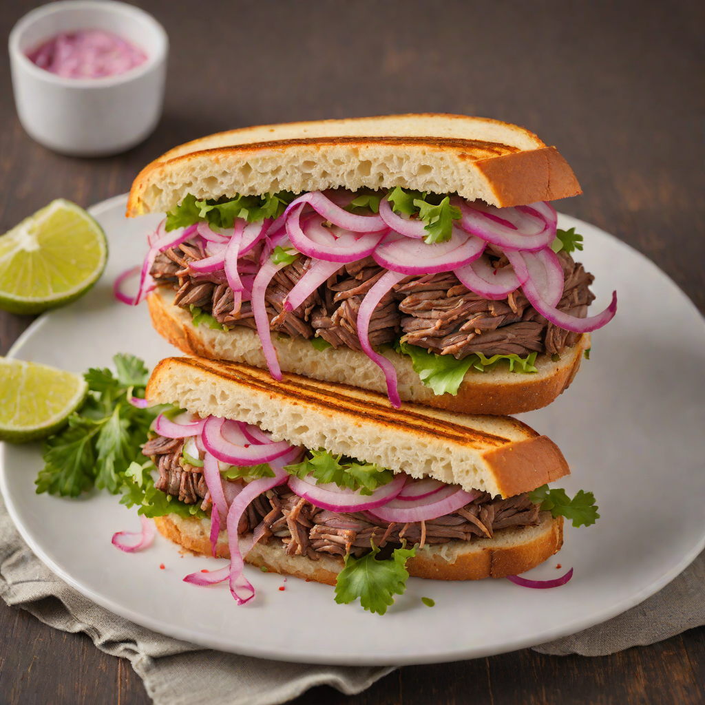 Grilled Mesquite-Smoked Brisket Sandwich with Spicy Pickled Onions