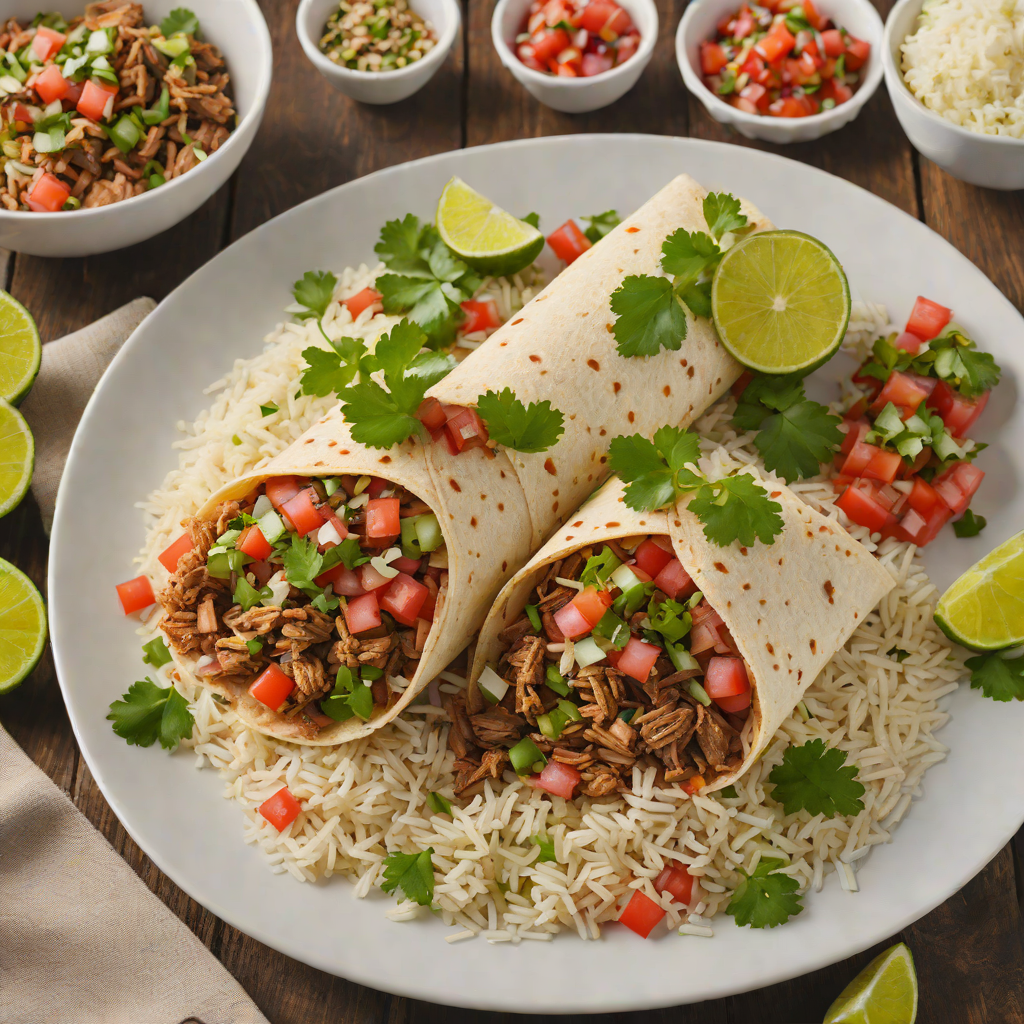 Mission-Style Carnitas Burrito with Pico de Gallo and Cilantro-Lime Rice