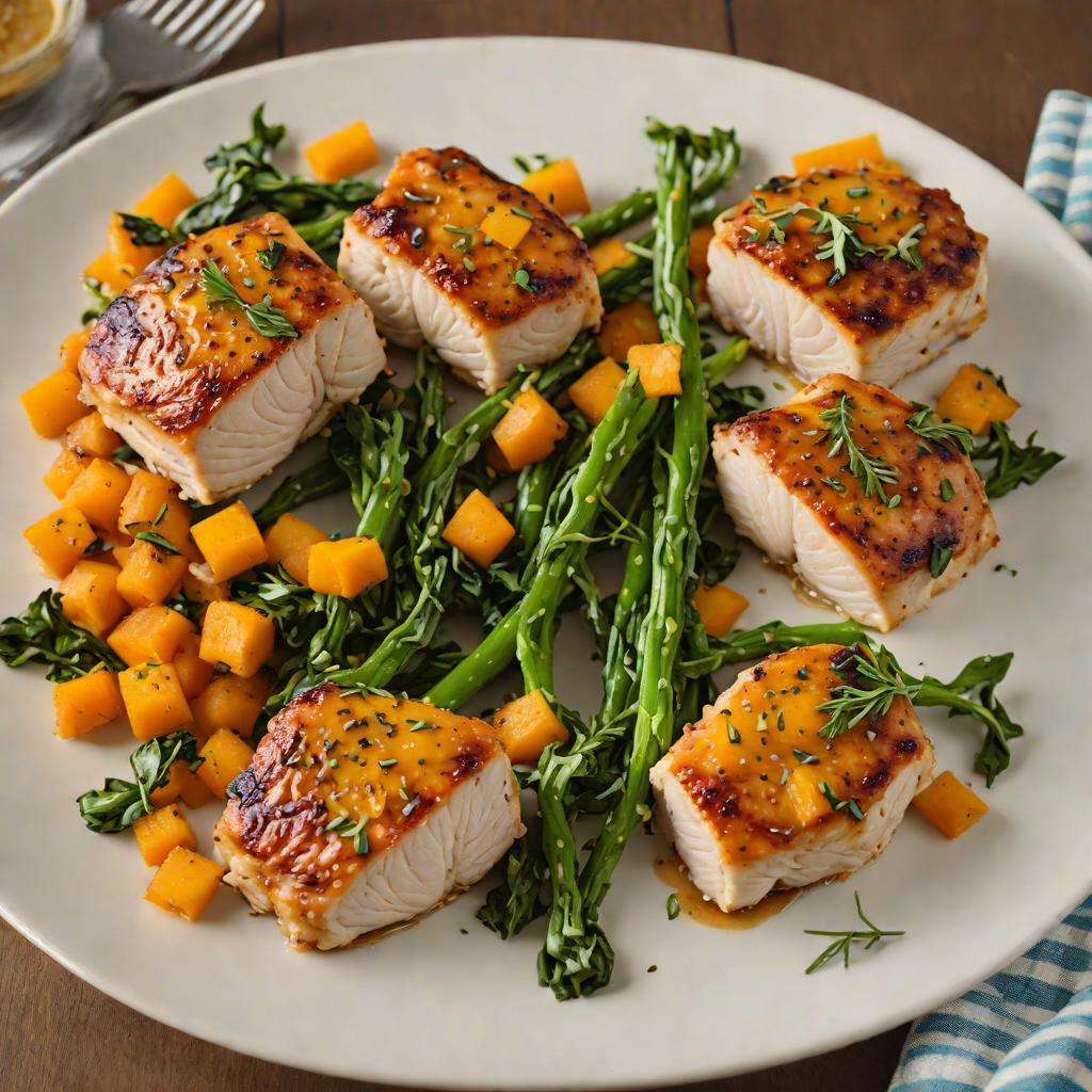 Pan-Seared Chicken Thighs with Roasted Butternut Squash and Garlic Greens