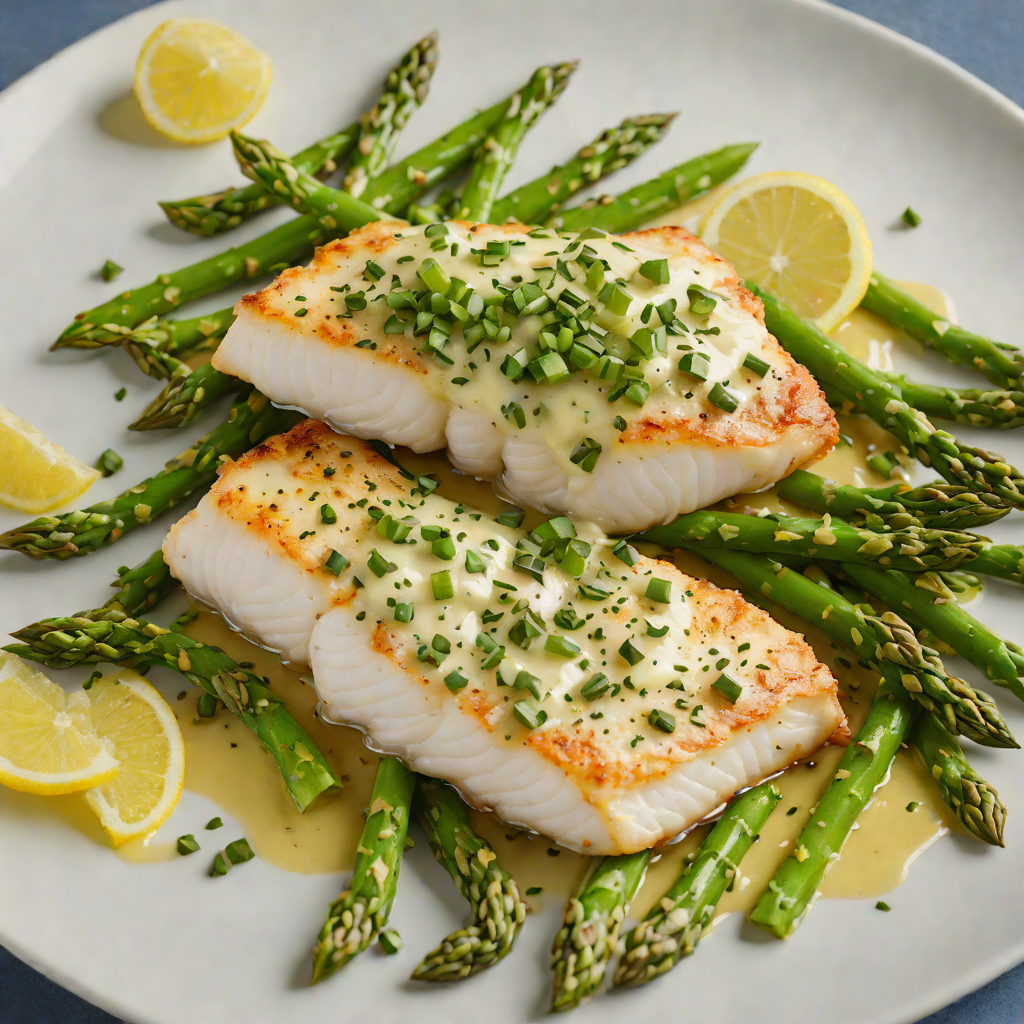 Sautéed Cod with Lemon Caper Sauce and Blanched Asparagus