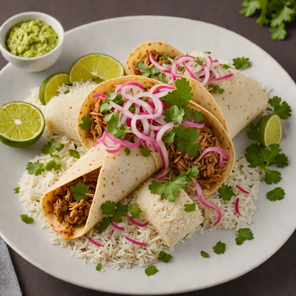 Mission-Style Carnitas Burrito with Pickled Red Onions and Cilantro Lime Rice