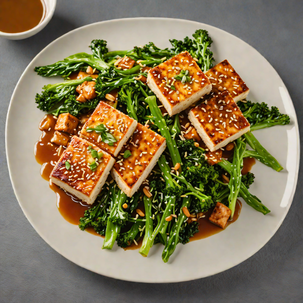 Pan-Seared Tofu with Ginger-Sesame Glaze and Stir-Fried Greens