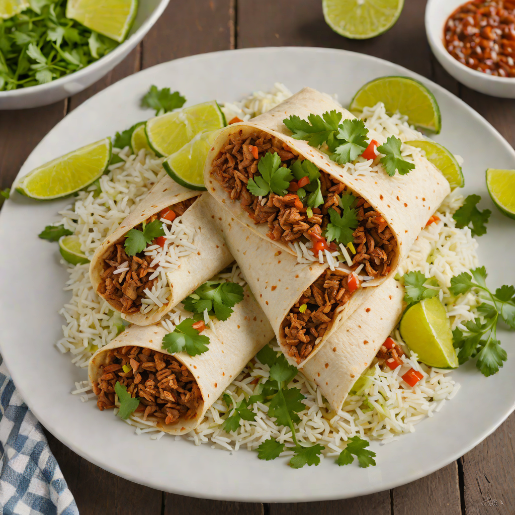 Spicy Mission-Style Beef Burrito with Cilantro Lime Rice