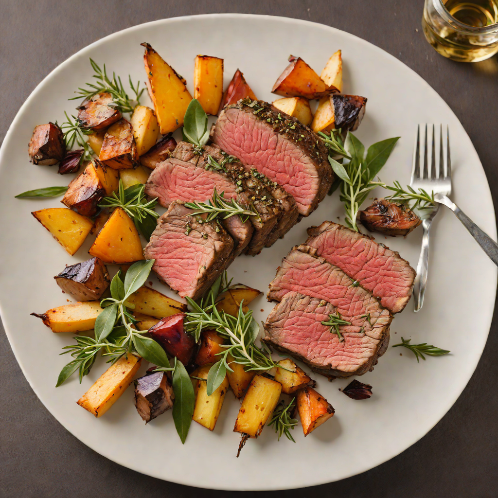 Pan-Seared Beef with Roasted Root Vegetables and Sage